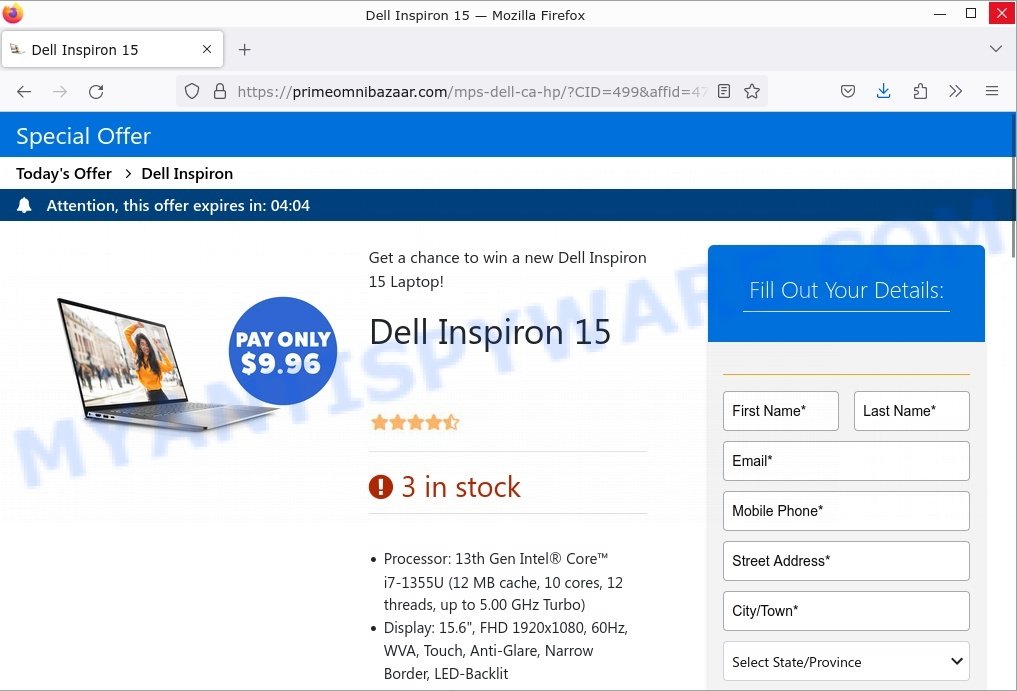 Primeomnibazaar.com Dell Inspiron 15 Giveaway scam