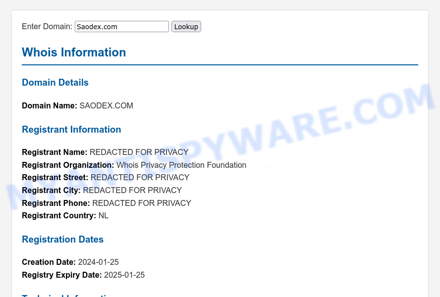 Saodex.com WHOIS Lookup