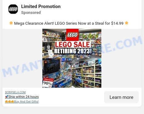 Scripsela.com Lego sale scam ads