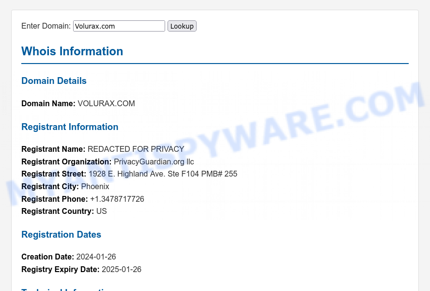 Volurax.com WHOIS Lookup