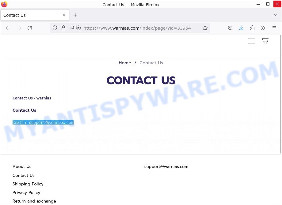 Warnias.com Amazon sale scam contacts