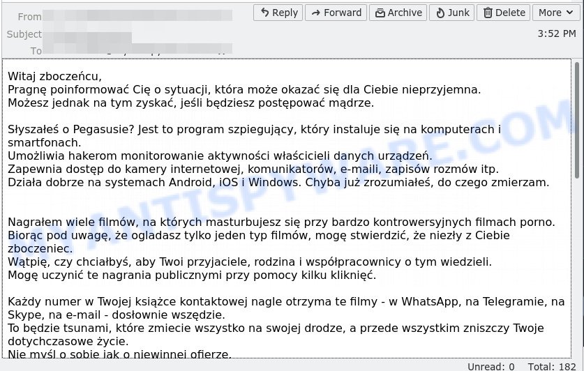 Witaj zboczeńcu Email Scam