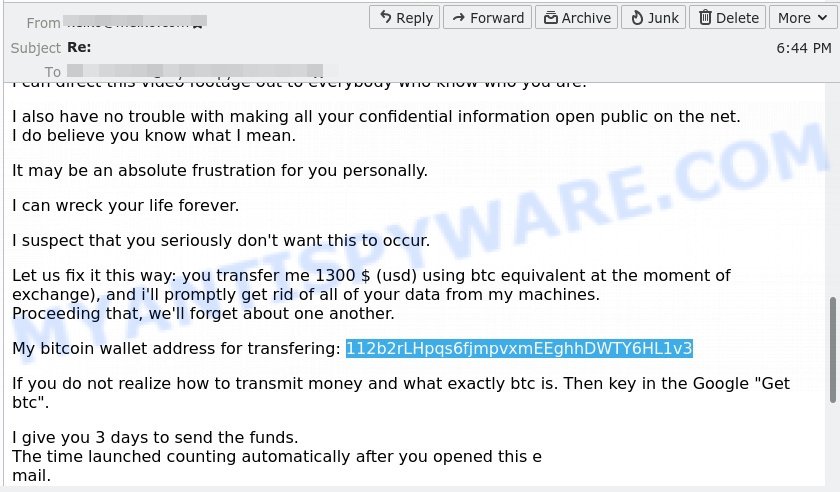 112b2rLHpqs6fjmpvxmEEghhDWTY6HL1v3 Bitcoin Email Scam