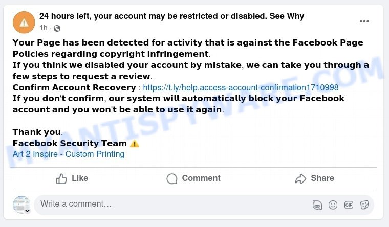 24 hours left your account may be restricted Facebook Scam