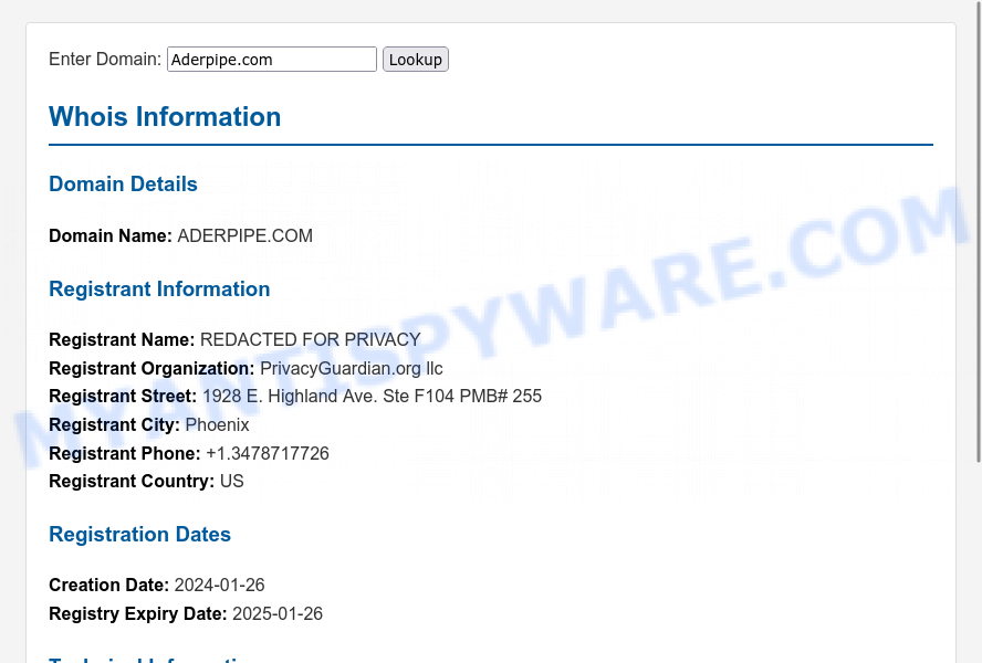 Aderpipe.com WHOIS Lookup