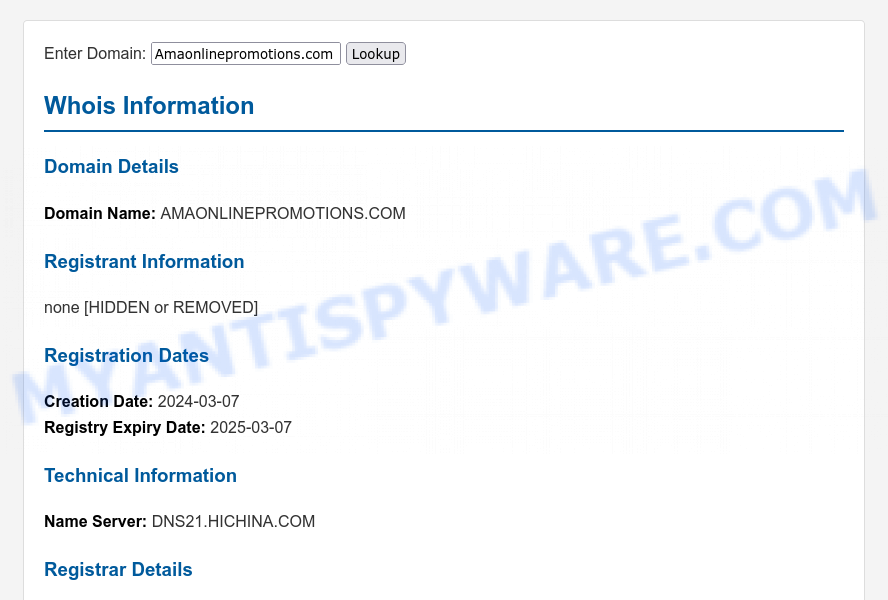 Amaonlinepromotions.com WHOIS Lookup