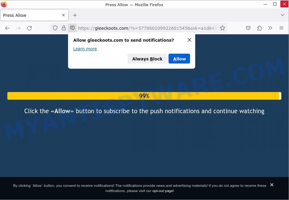 Gleeckoots.com click Allow scam
