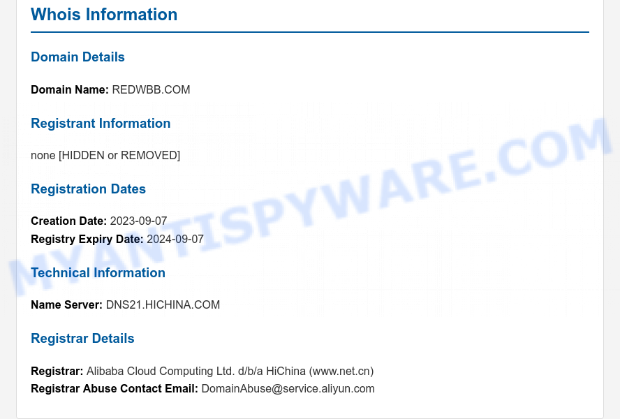 Redwbb.com WHOIS Lookup