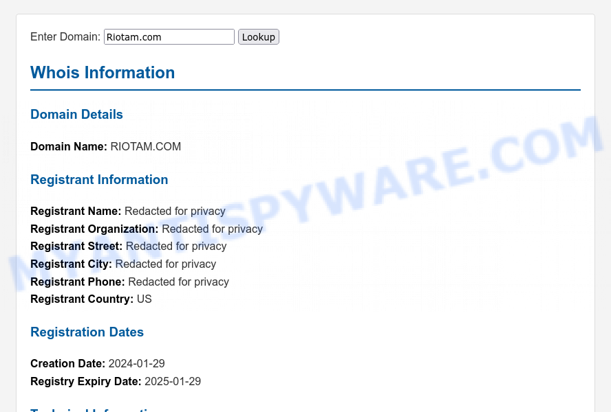 Riotam.com WHOIS Lookup