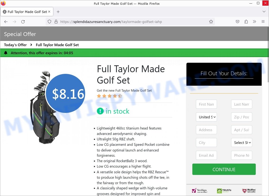 Splendidazuresanctuary.com Full Taylor Made Golf Set giveaway scam