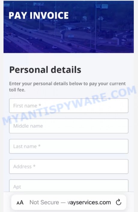 Tollwayservices.com scam personal details page