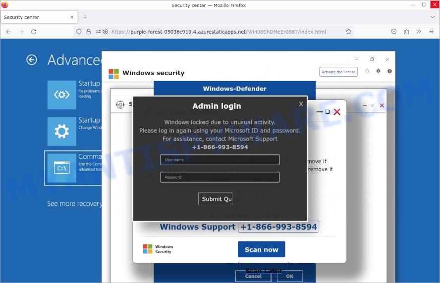 Windows locked due to unusual activity Pop-up Scam