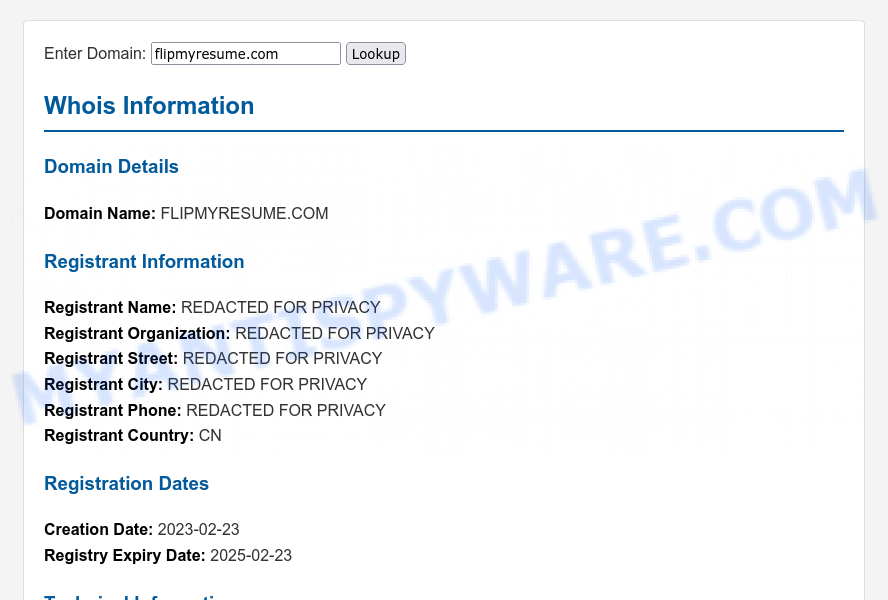 Flipmyresume.com WHOIS Lookup