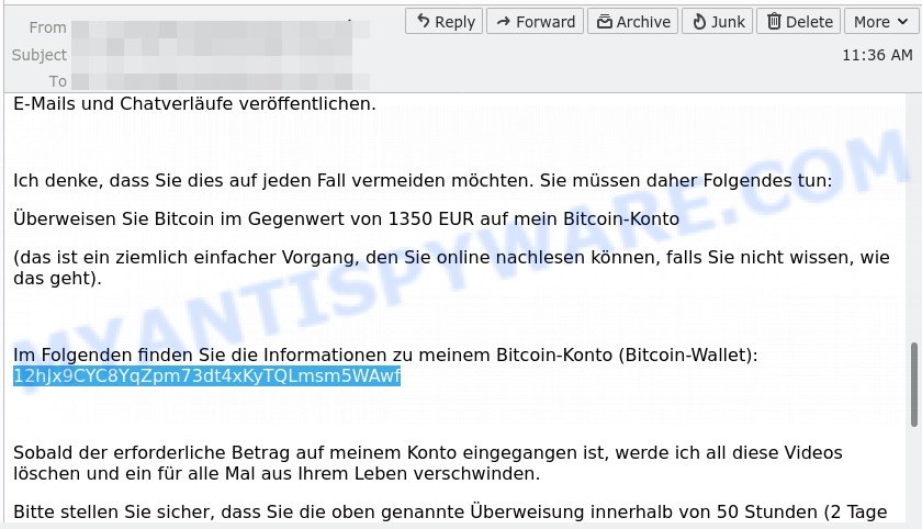 12hJx9CYC8YqZpm73dt4xKyTQLmsm5WAwf Bitcoin Email Scam