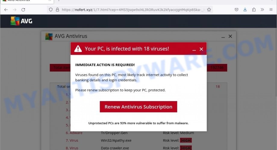 AVG Your PC Is Infected Pop-Up Scam