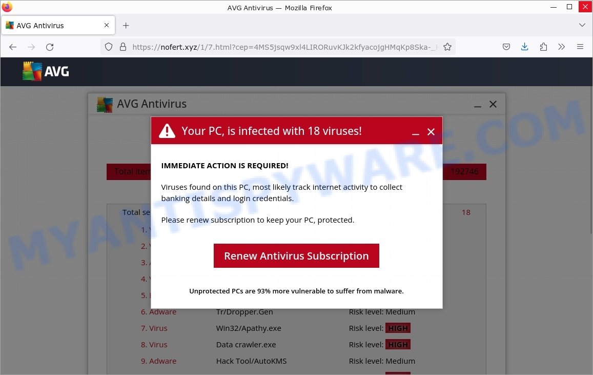 AVG Your PC Is Infected Pop-Up Scam