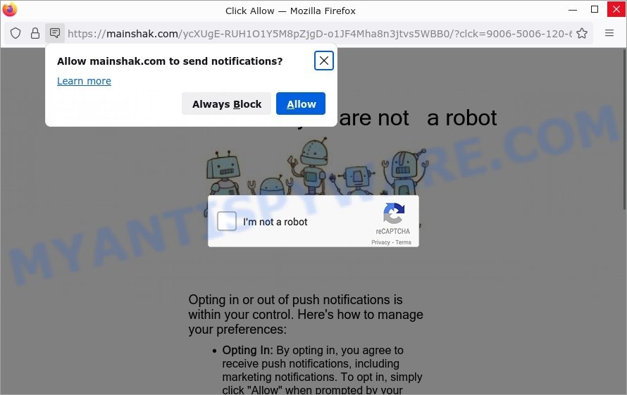 Click Allow Mainshak.com scam