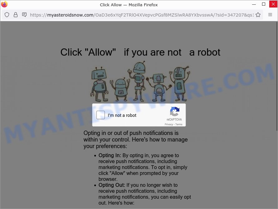 Click Allow Myasteroidsnow.com scam