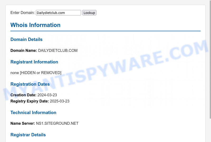 Dailydietclub.com scam whois