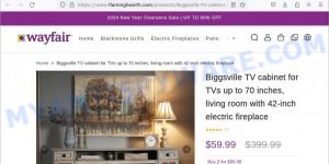 Flaminghearth.com fake Biggsville TV cabinet sale scam