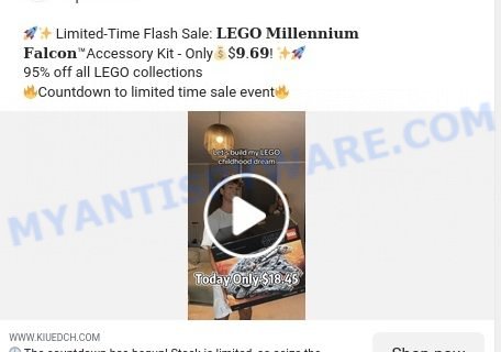 Kiuedch.com fake Lego Millennium Falcon sale scam ads