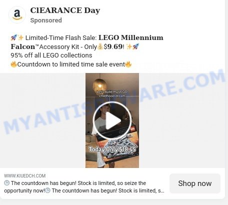 Kiuedch.com fake Lego Millennium Falcon sale scam ads
