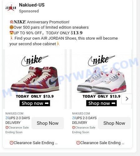Nakiued.com fake Nike scam ads