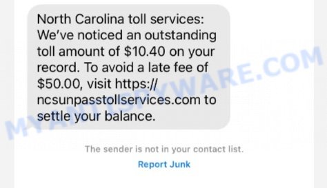 NcSunPassTollServices.com text scam