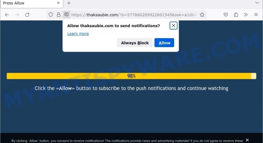 Press Allow Thaksaubie.com scam