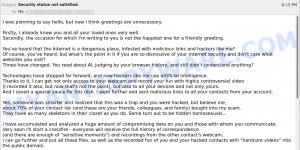 Security status not satisfied I was planning to say hello email scam