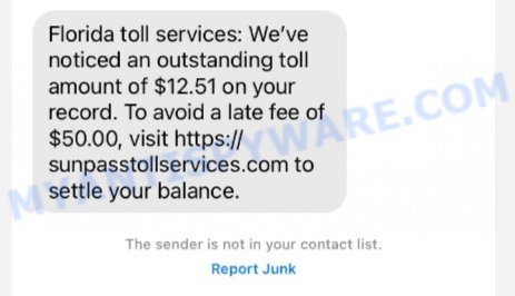 SunPassTollServices.com text scam message