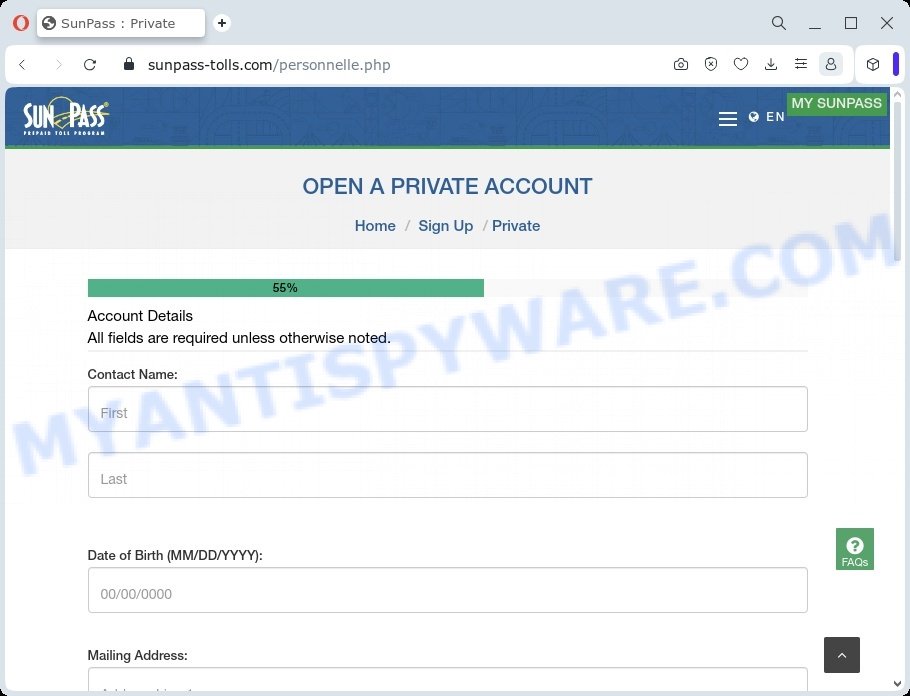 Sunpass-tolls.com scam personal details