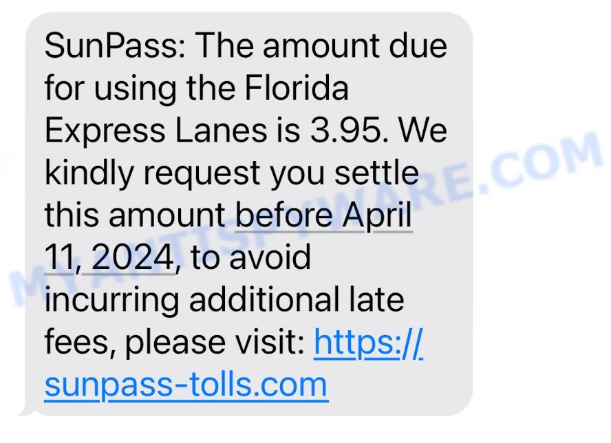 Sunpass-tolls.com text scam message