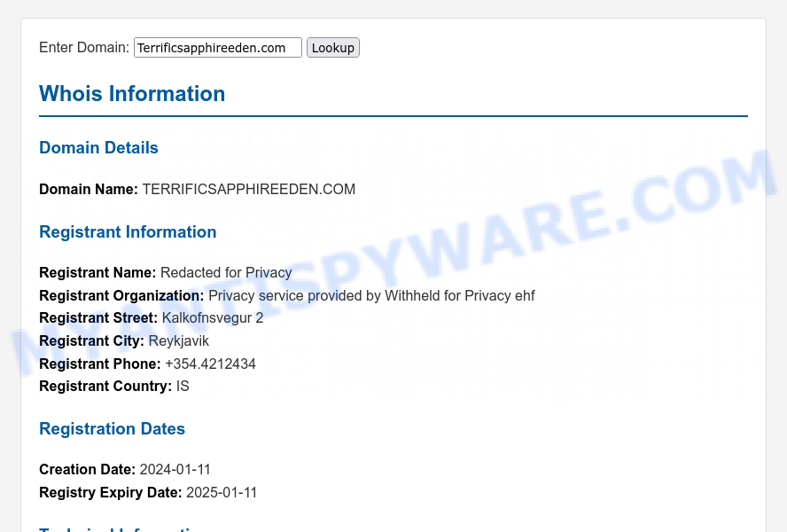 Terrificsapphireeden.com WHOIS Lookup