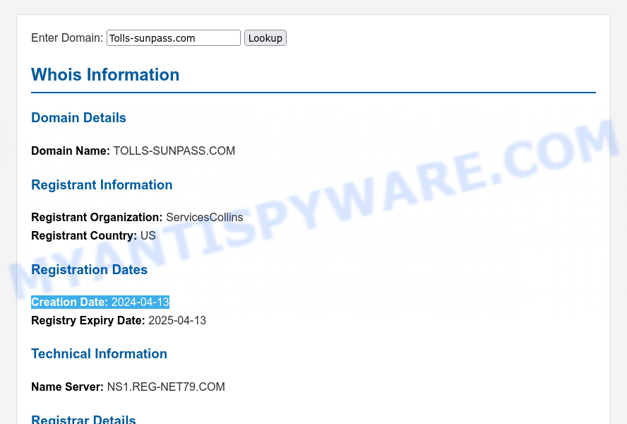 Tolls-sunpass.com WHOIS Lookup