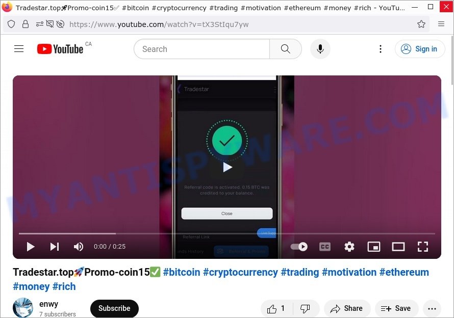 Tradestar.top youtube promo code scam