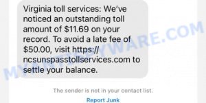 Virginia Toll Services Text Message Scam