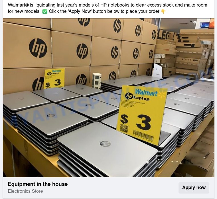 Walmart HP Laptop Sale Scam facebook post