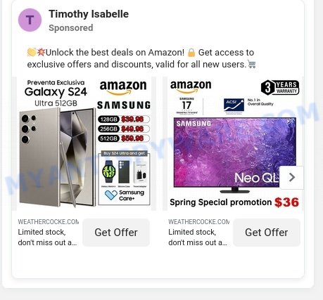 Weathercocke.com fake Amazon scam ads