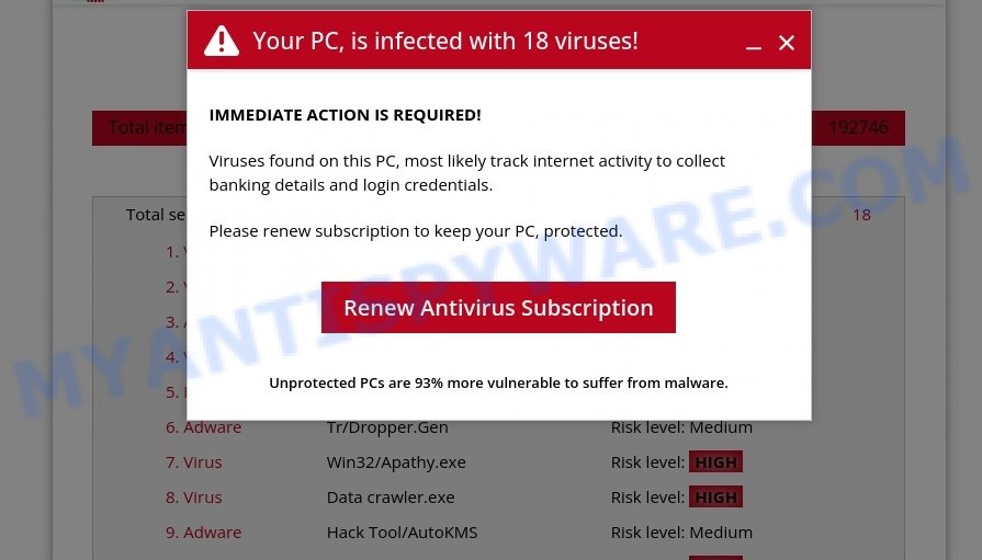 Your PC Is Infected Pop-Up Scam