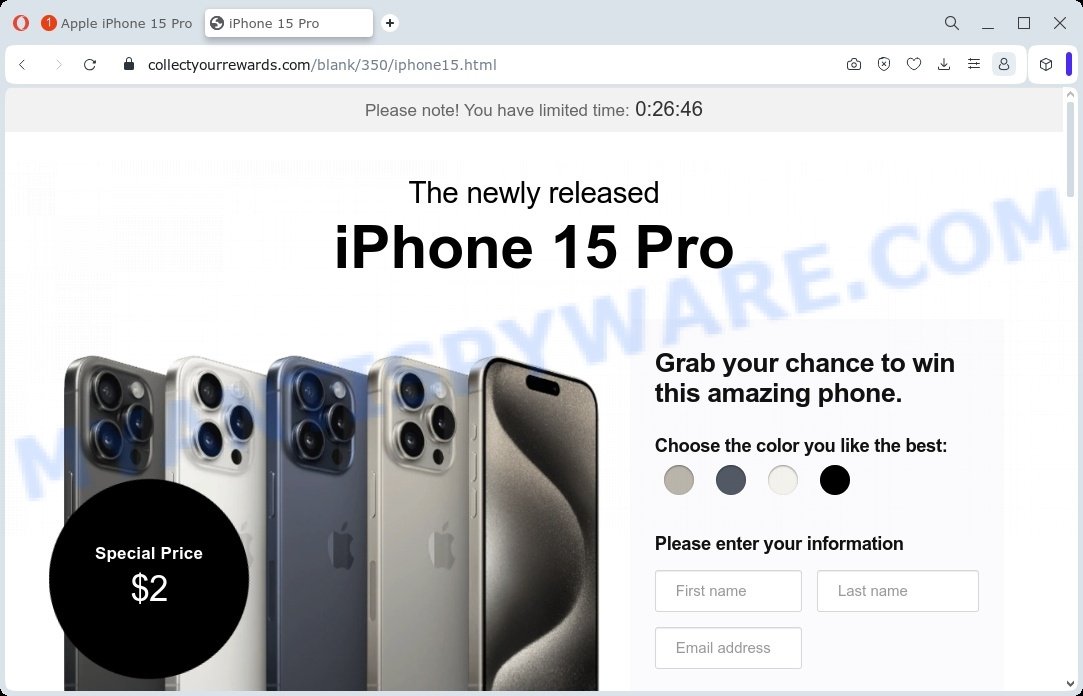 iPhone 15 Pro Collectyourrewards.com scam
