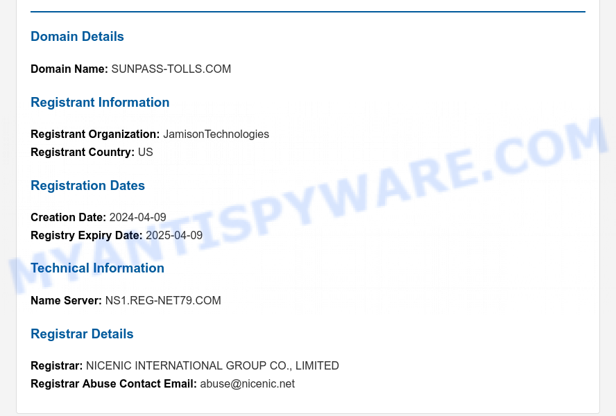 sunpass-tolls.com WHOIS Lookup