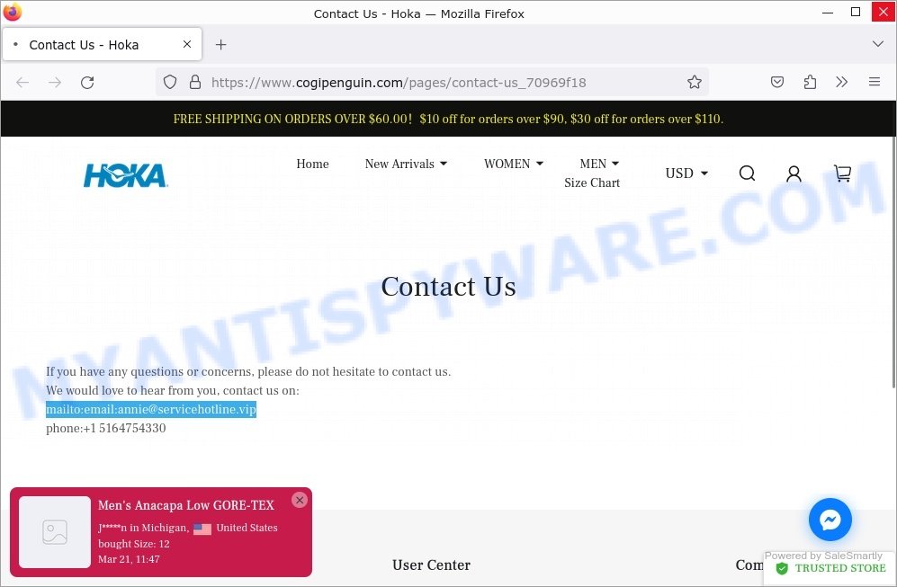 Annie servicehotline.vip scam stores