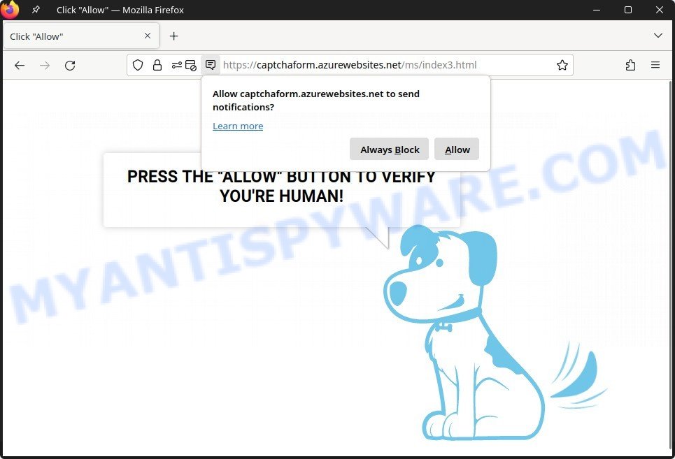 Captchaform.azurewebsites.net virus Click Allow scam