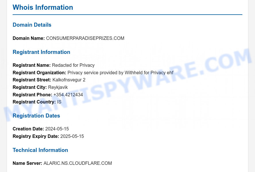 Consumerparadiseprizes.com WHOIS Lookup