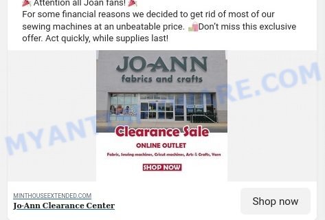 Minthouseextended.com fake Joann scam ads