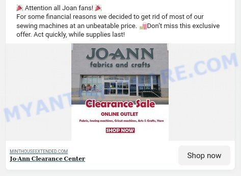 Minthouseextended.com fake Joann scam ads