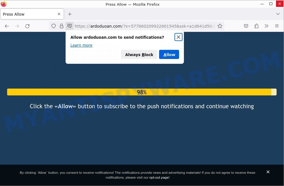 Press Allow Ardoduoan.com scam