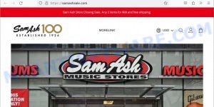 Samflashsale.com fake Sam Ash Store Closing Sale scam