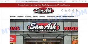 Sammusicshop.com fake Sam Ash store closlng sale scam